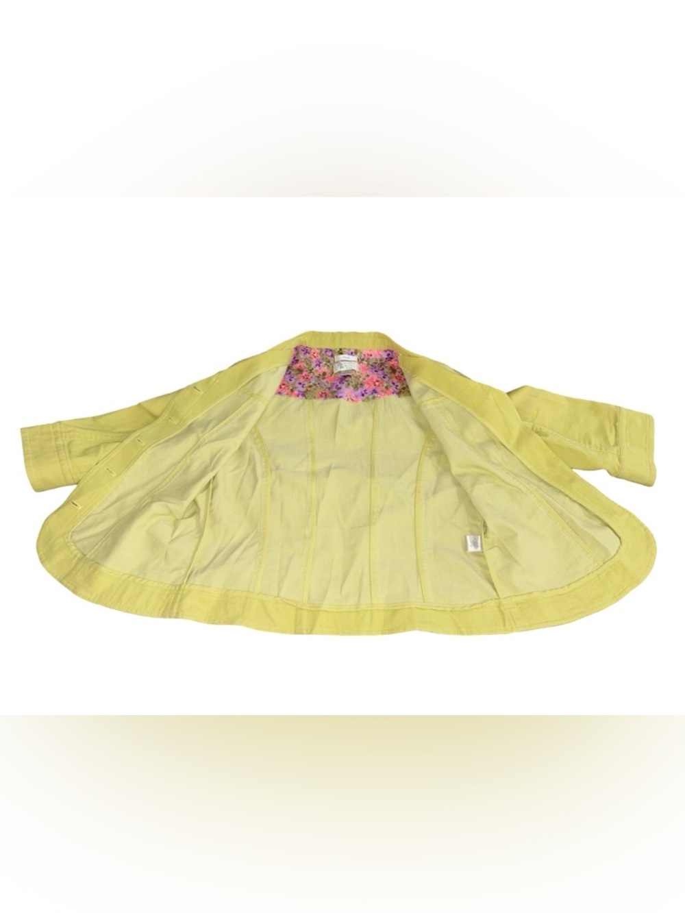 Christopher & Banks Petite Medium Yellow/green Button Front Jacket Floral Lining - Picture 3 of 11